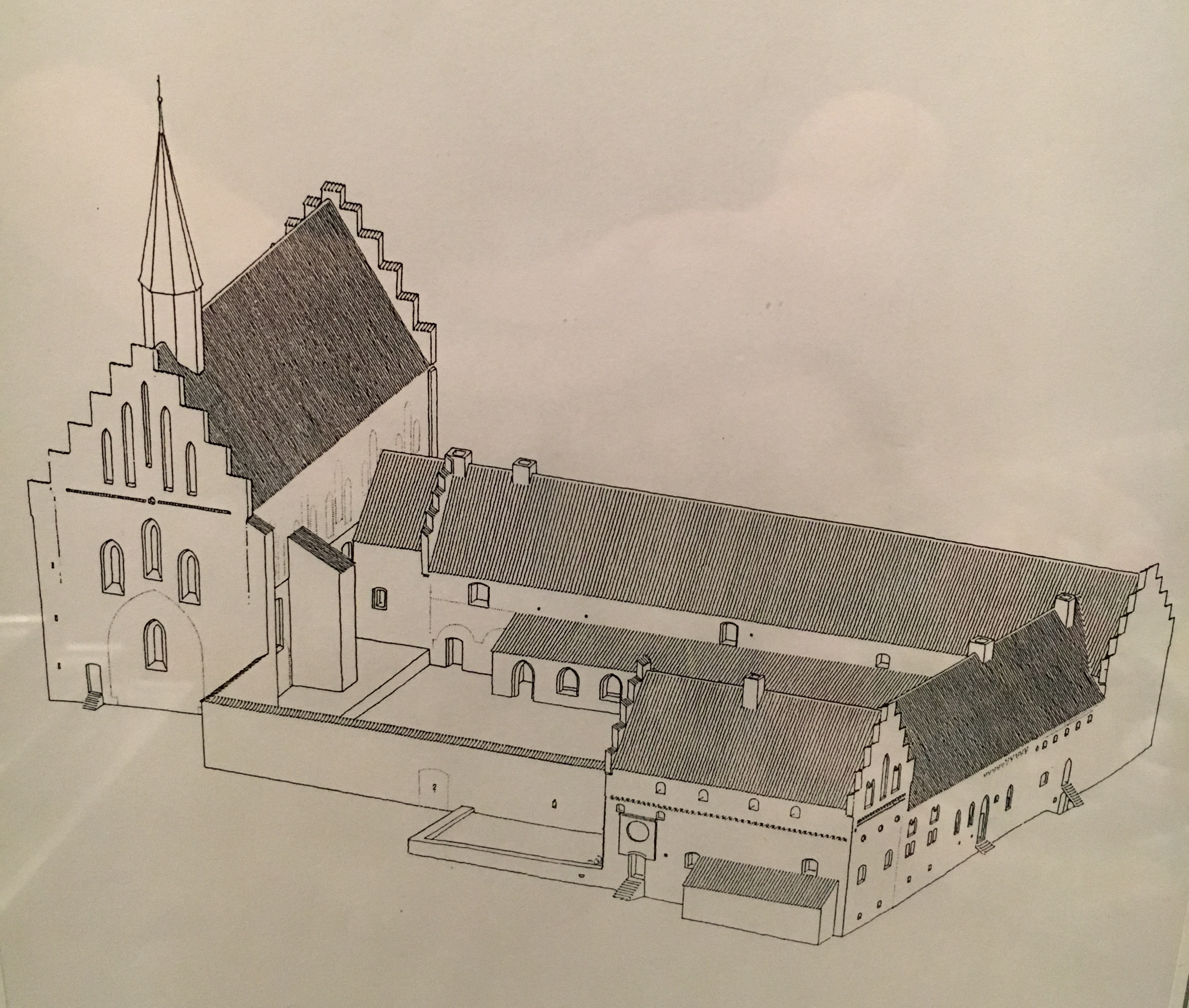Skråprojektion af Holme Kloster omkring 1500